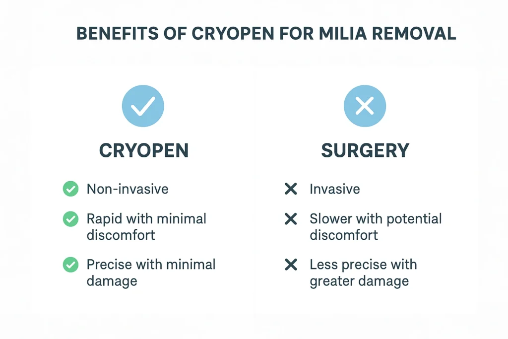 Benefits of cryopen for milia removal St Helens compared to surgical treatments.