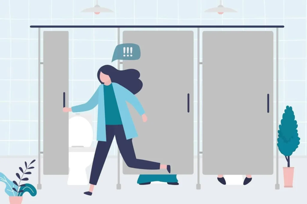 graphic of Urine incontinence St Helens woman running to the toilet.