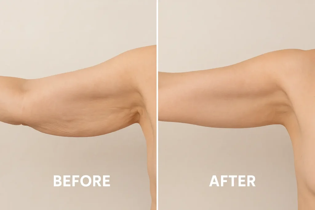Picture of LA LIPO St Helens before and after results of skin tightening treatment on the upper arms.